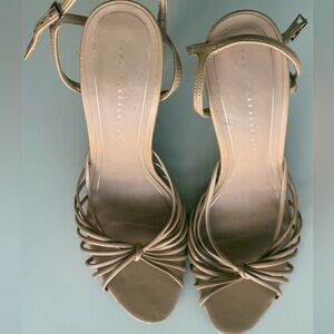 Zara Tan Heeled Sandals with Intricate Straps